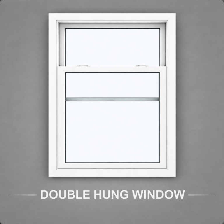 Double hung window on gray backdrop