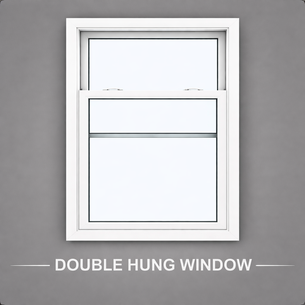 Double hung window on gray backdrop
