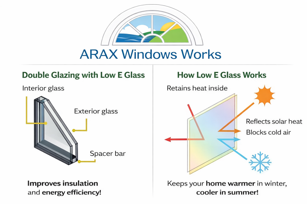 infographic of how double pane window with low E works infographic of how double pane window with low E works