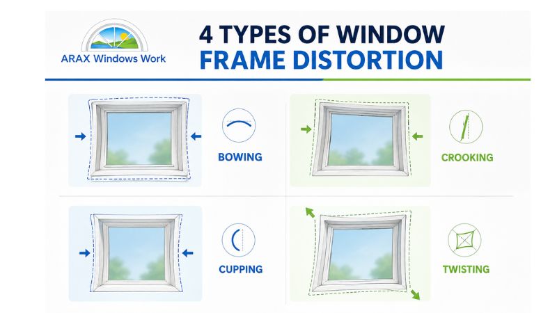 Types of window frame distortion infographic