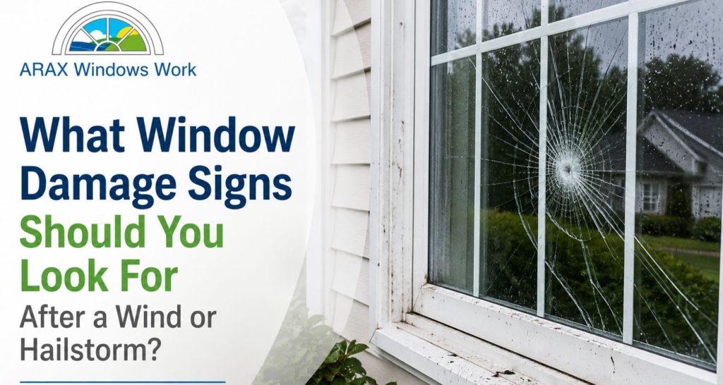 Signs of window damage after storms